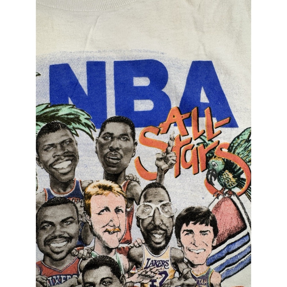 Vintage 1990 NBA All Stars Salem Caricature T Shirt Jordan Miami White Mens Sz L - Picture 9 of 13